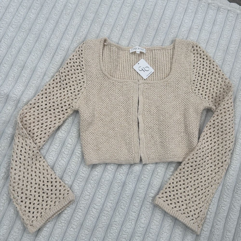 🤍Creamon Crochet Cream long sleeves top